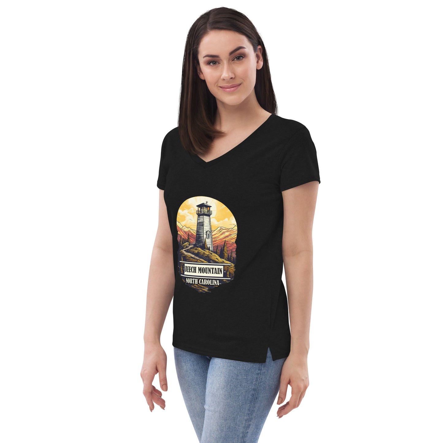 Beech Mountain North Carolina Souvenir Women’s recycled v-neck t-shirt