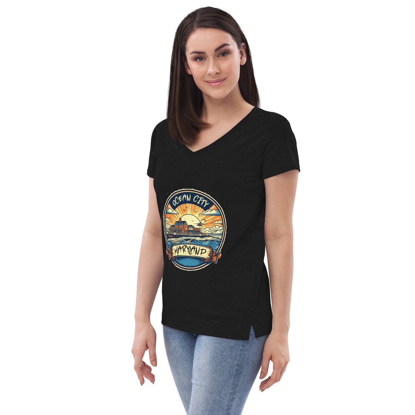 Ocean City Maryland Souvenir Women’s recycled v-neck t-shirt