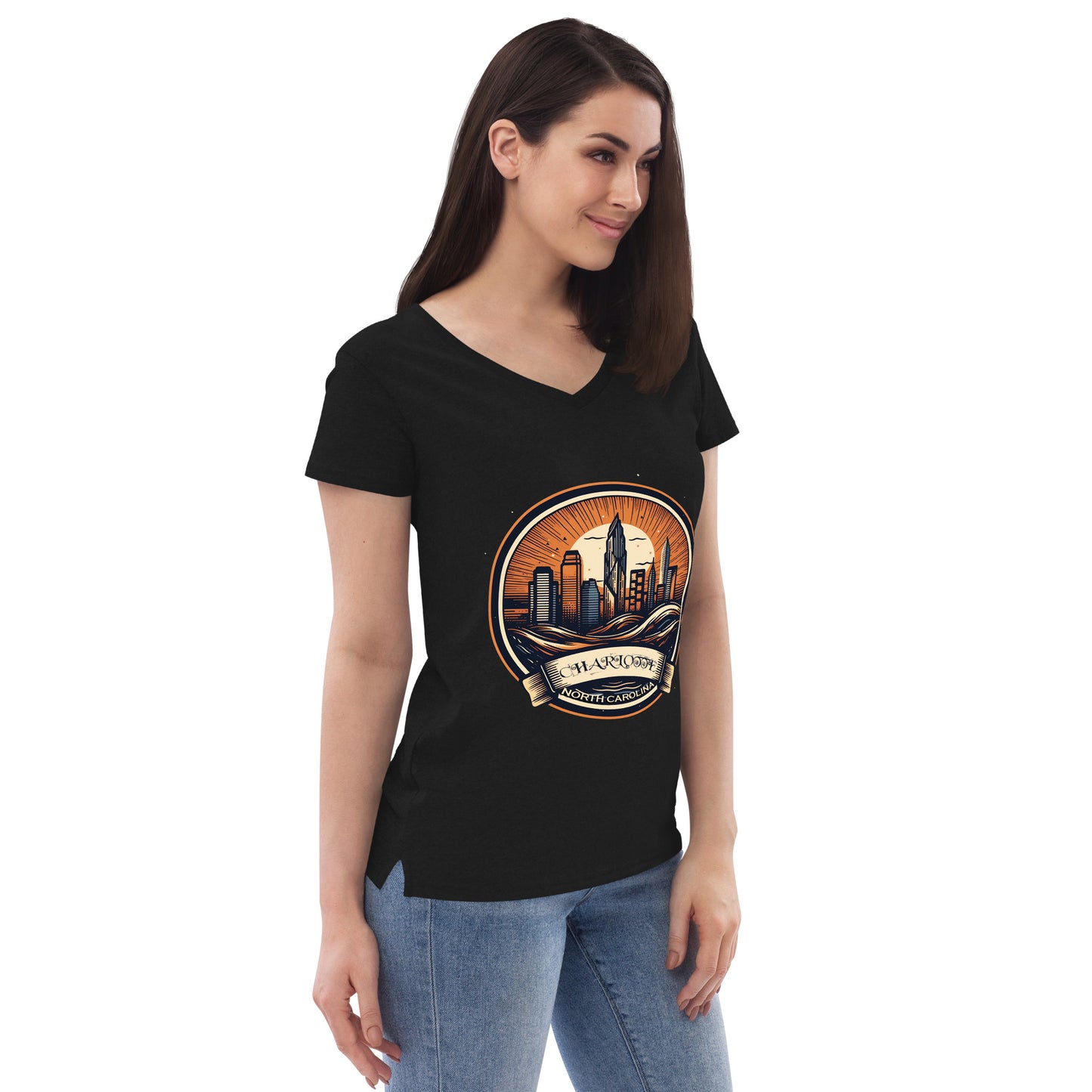 Charlotte North Carolina Souvenir Women’s recycled v-neck t-shirt