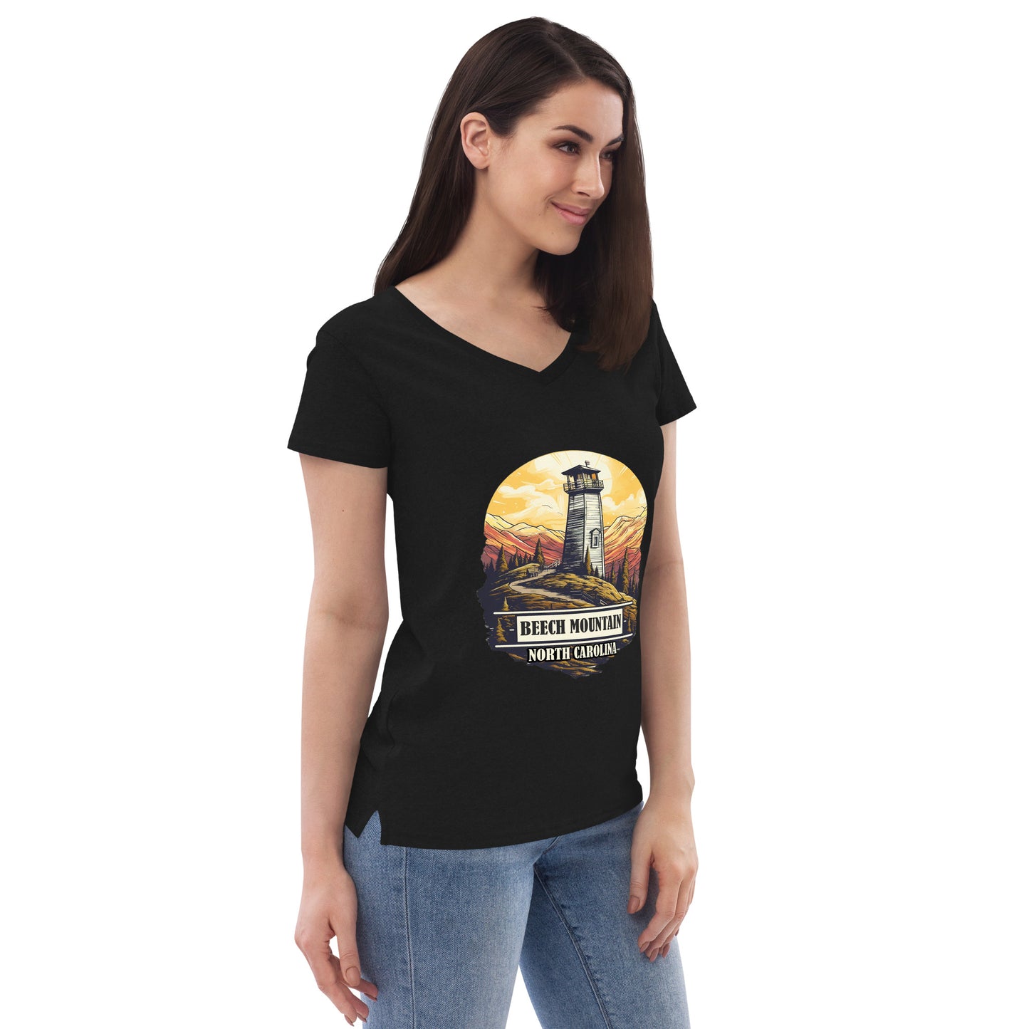 Beech Mountain North Carolina Souvenir Women’s recycled v-neck t-shirt