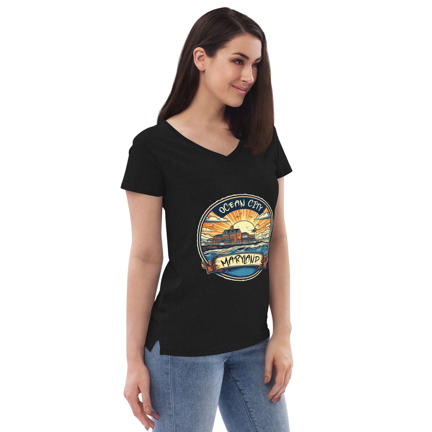 Ocean City Maryland Souvenir Women’s recycled v-neck t-shirt