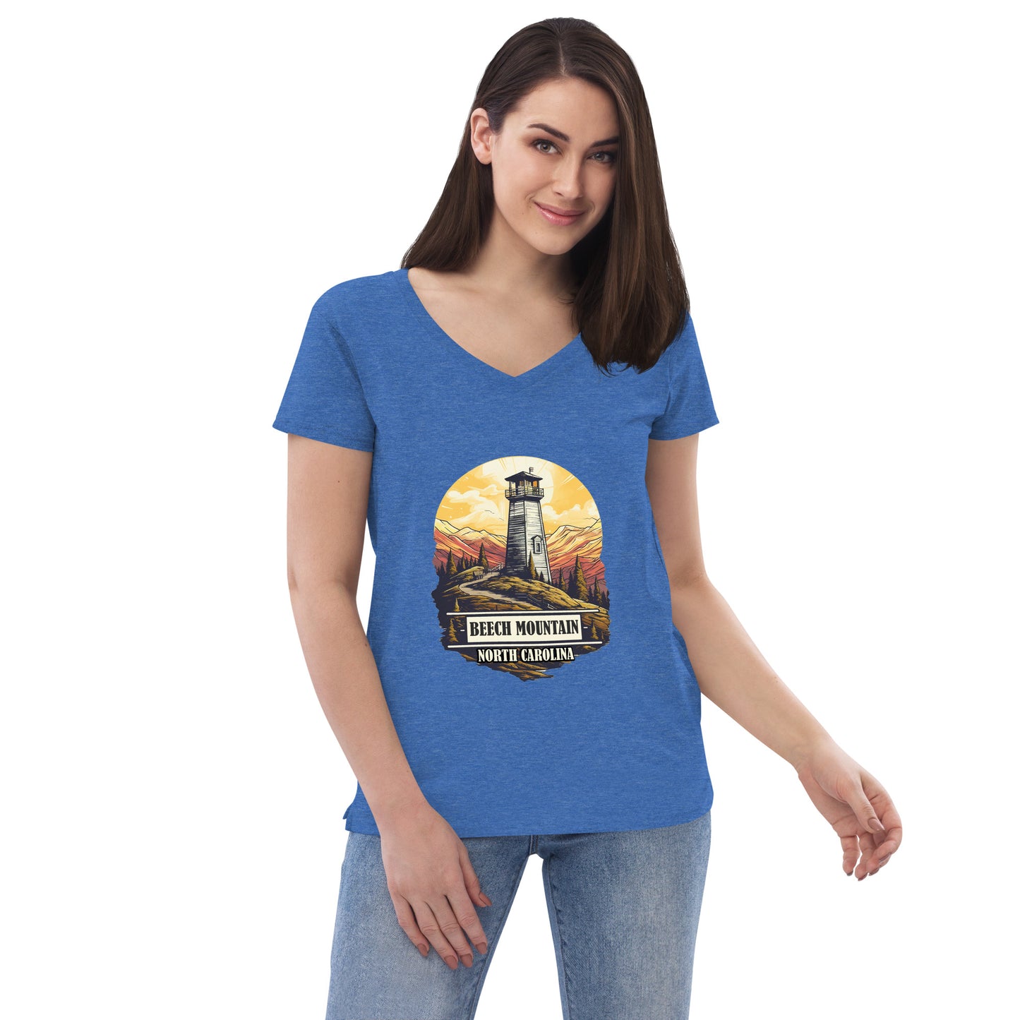 Beech Mountain North Carolina Souvenir Women’s recycled v-neck t-shirt