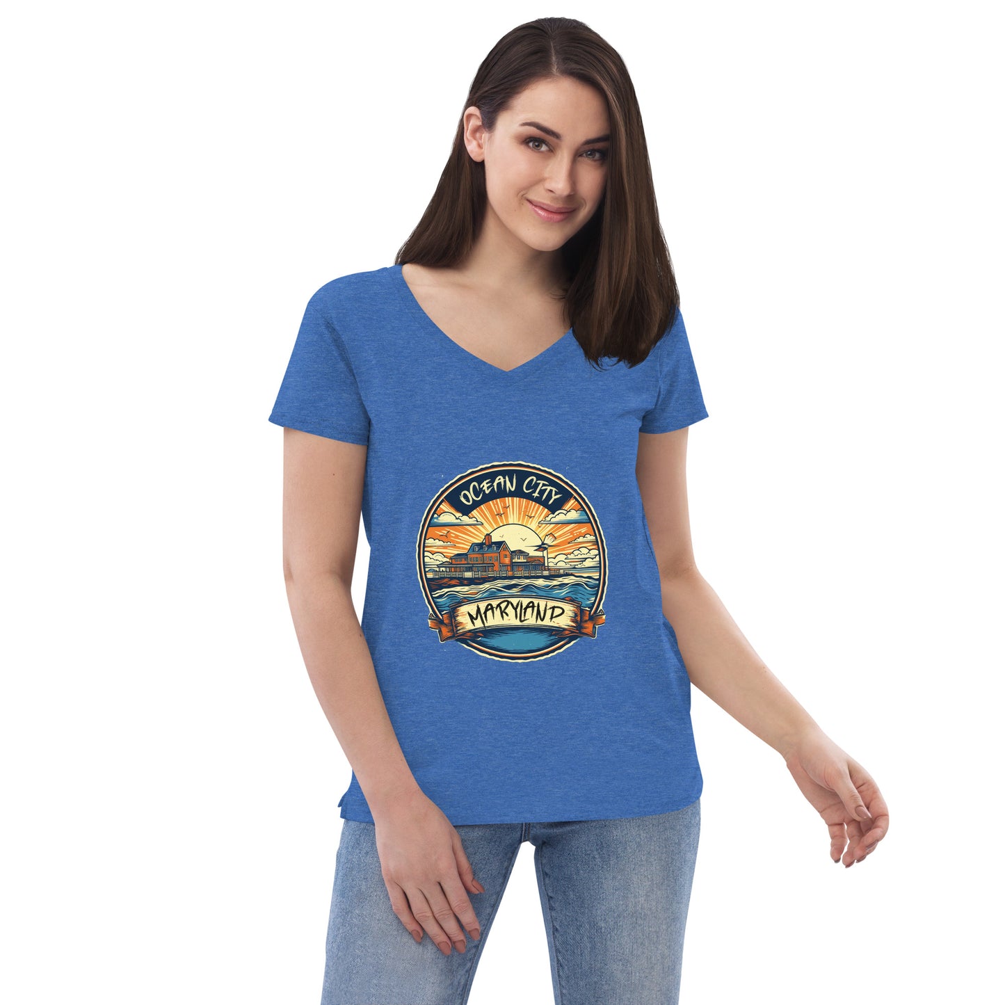 Ocean City Maryland Souvenir Women’s recycled v-neck t-shirt