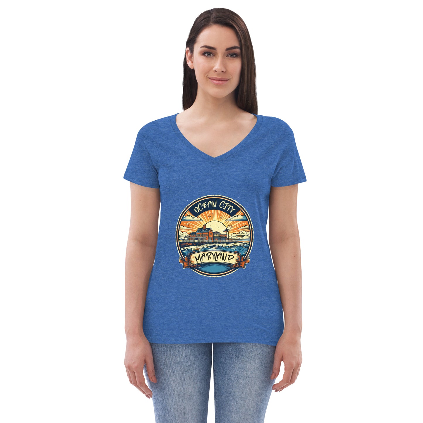 Ocean City Maryland Souvenir Women’s recycled v-neck t-shirt