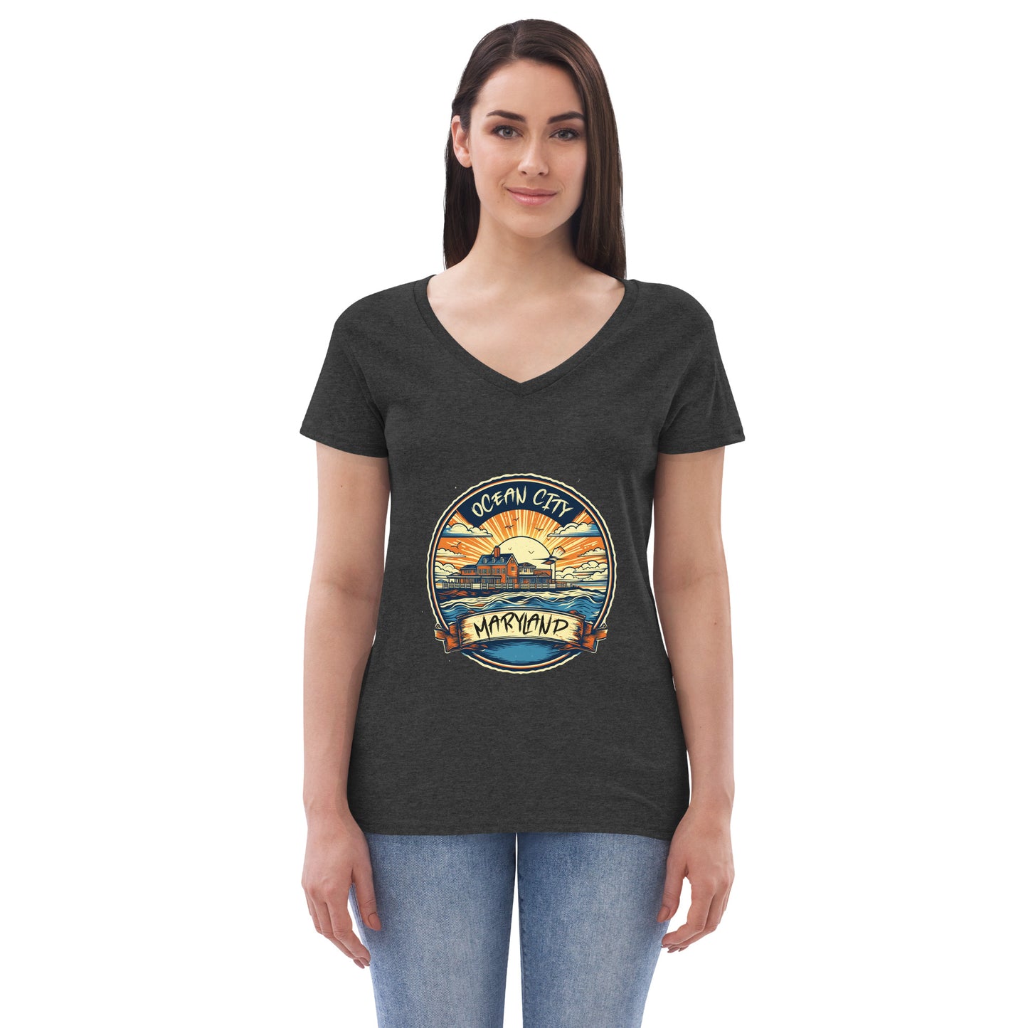 Ocean City Maryland Souvenir Women’s recycled v-neck t-shirt