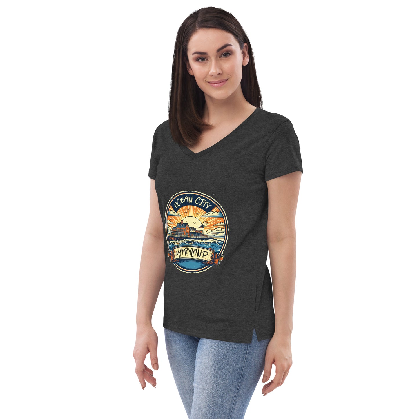 Ocean City Maryland Souvenir Women’s recycled v-neck t-shirt