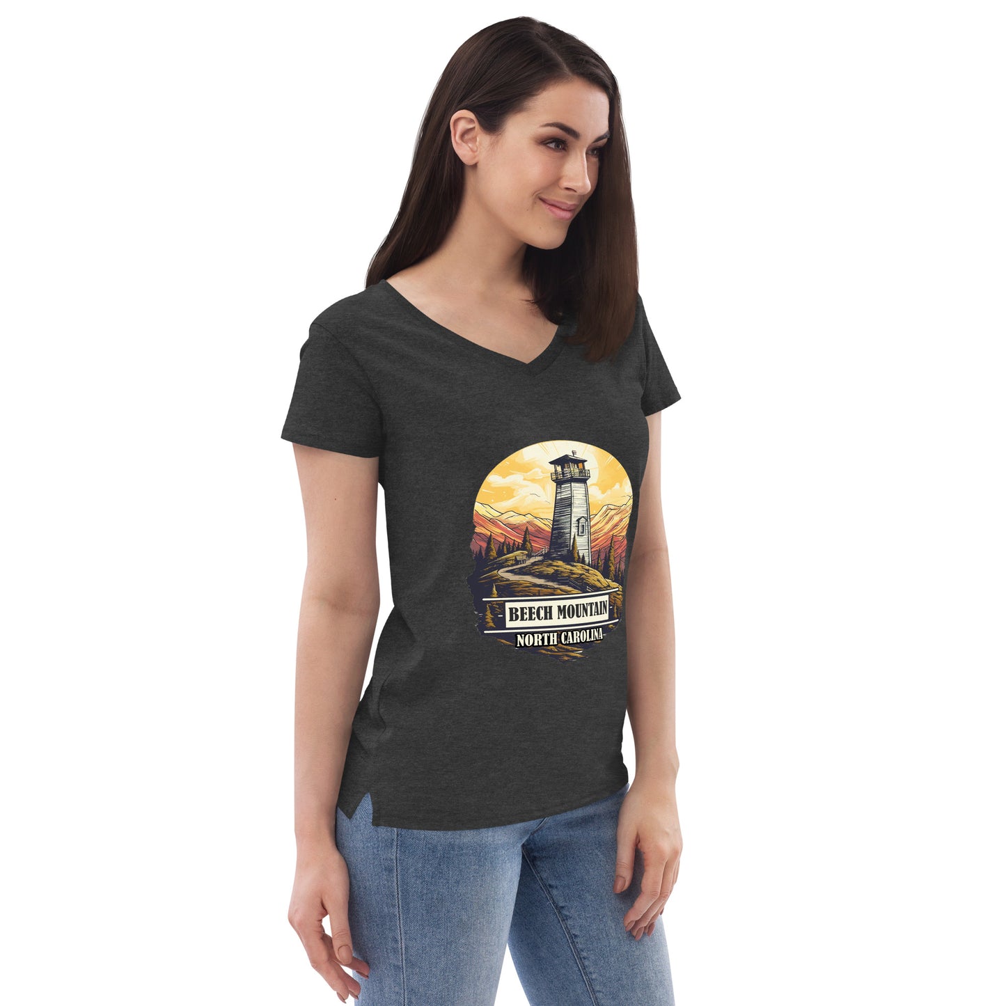 Beech Mountain North Carolina Souvenir Women’s recycled v-neck t-shirt