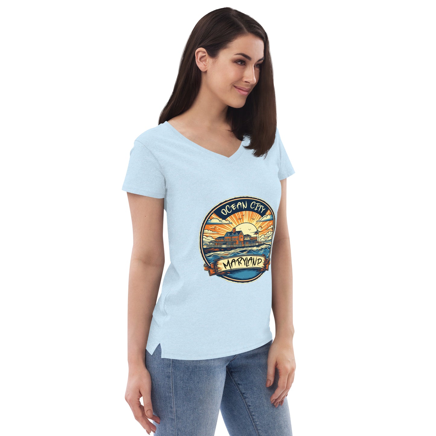 Ocean City Maryland Souvenir Women’s recycled v-neck t-shirt