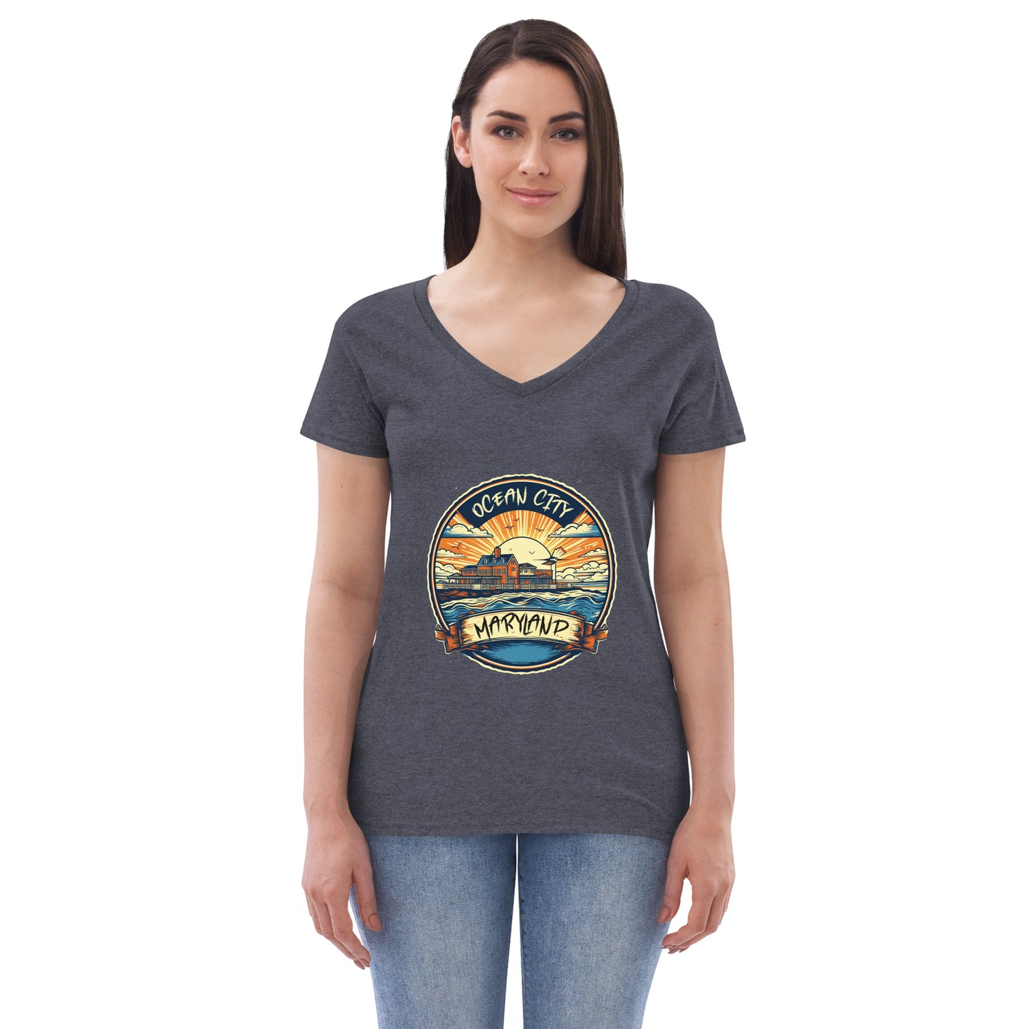 Ocean City Maryland Souvenir Women’s recycled v-neck t-shirt