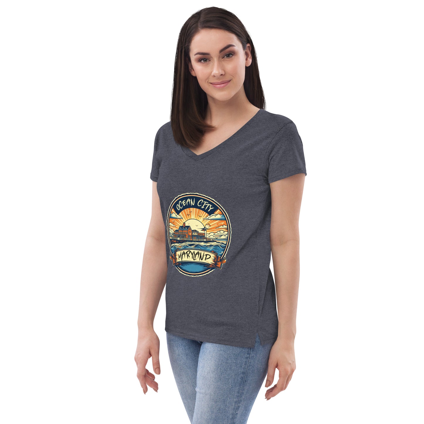 Ocean City Maryland Souvenir Women’s recycled v-neck t-shirt