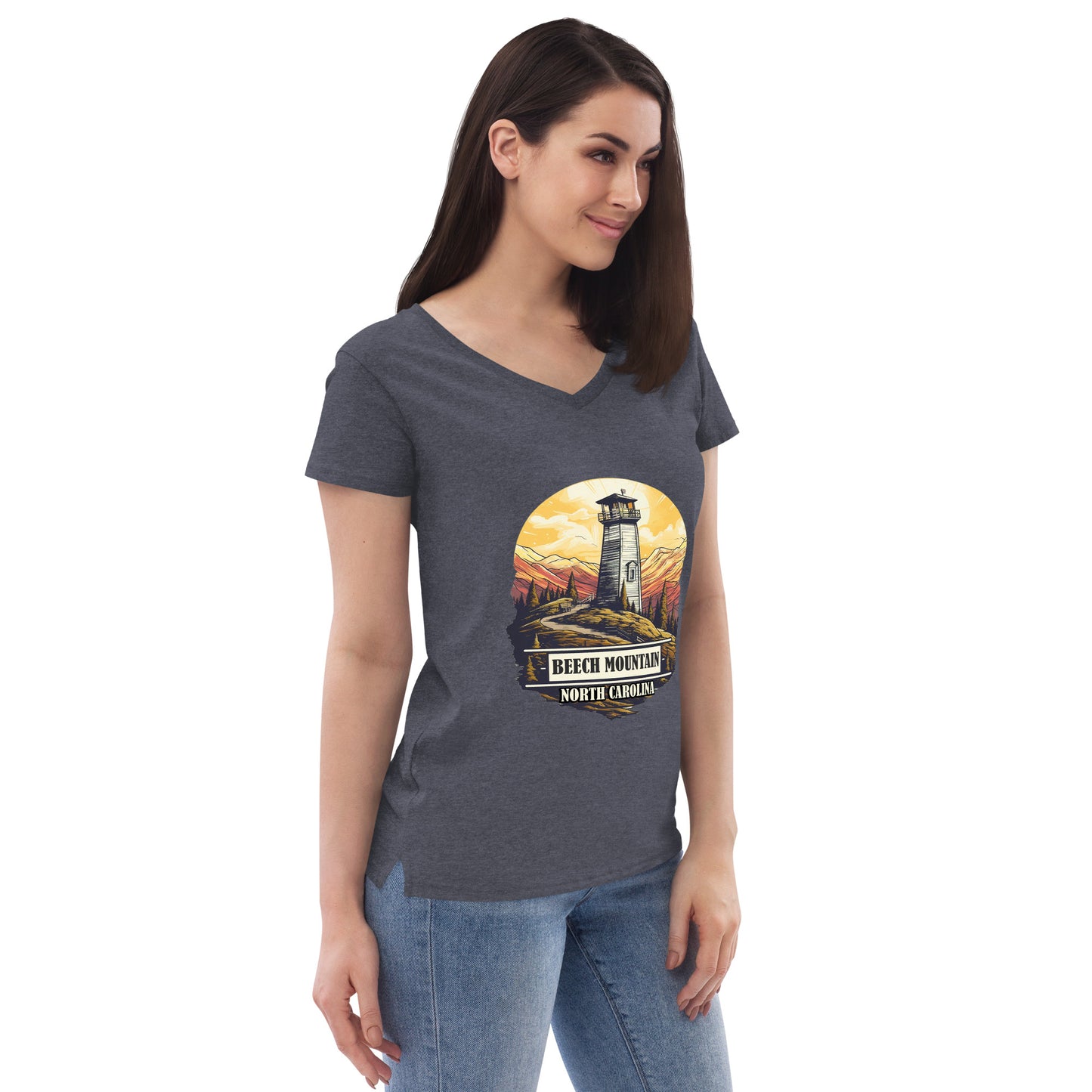 Beech Mountain North Carolina Souvenir Women’s recycled v-neck t-shirt