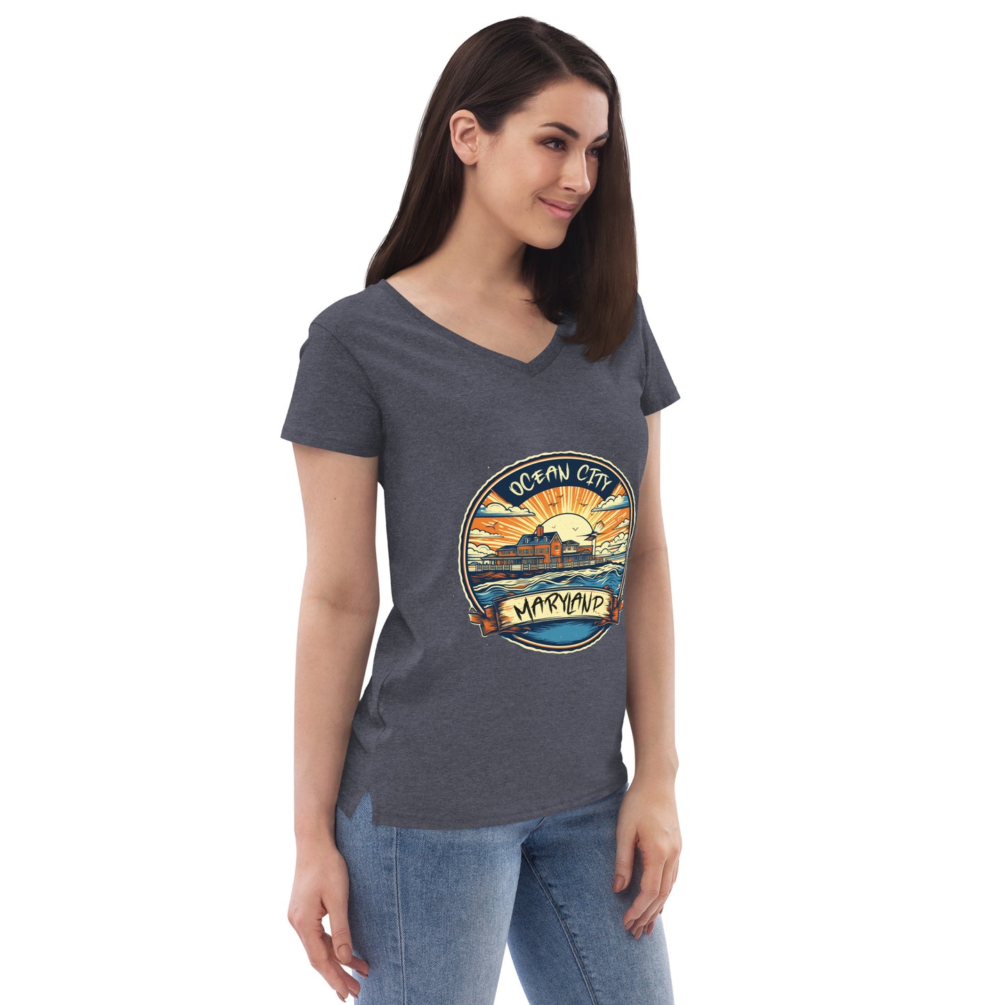 Ocean City Maryland Souvenir Women’s recycled v-neck t-shirt