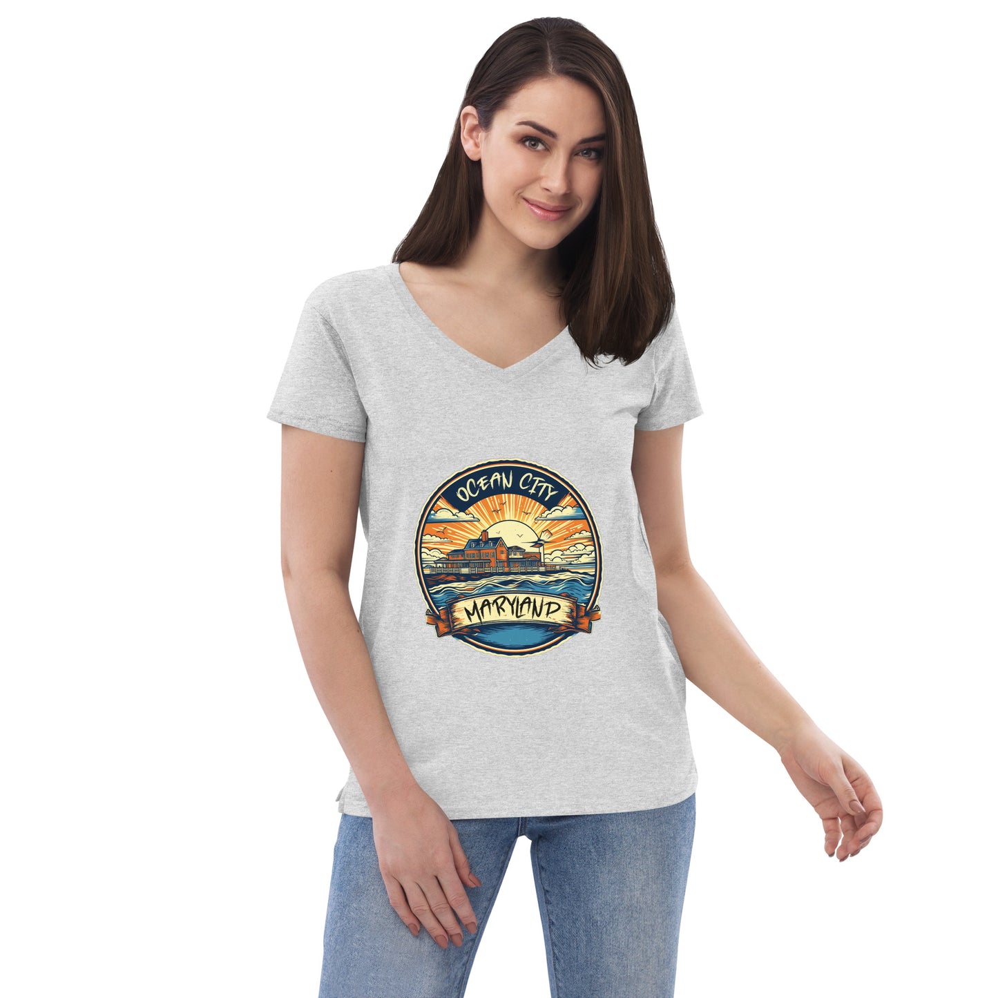 Ocean City Maryland Souvenir Women’s recycled v-neck t-shirt