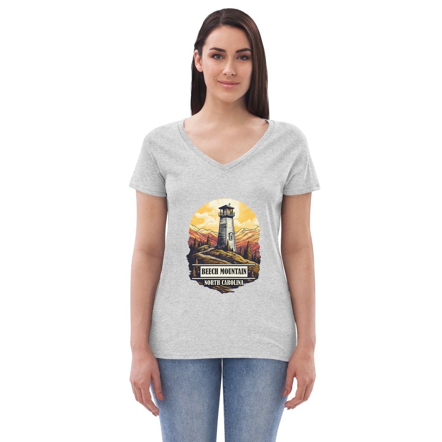 Beech Mountain North Carolina Souvenir Women’s recycled v-neck t-shirt