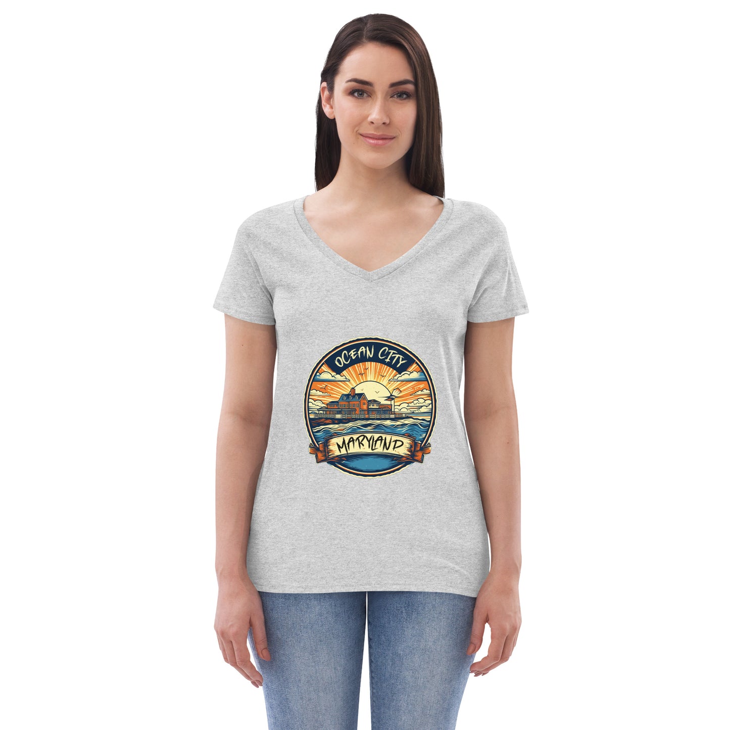 Ocean City Maryland Souvenir Women’s recycled v-neck t-shirt