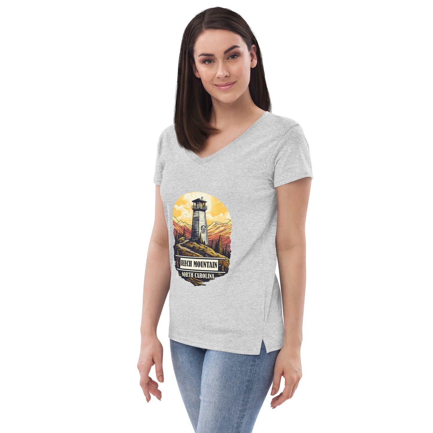 Beech Mountain North Carolina Souvenir Women’s recycled v-neck t-shirt