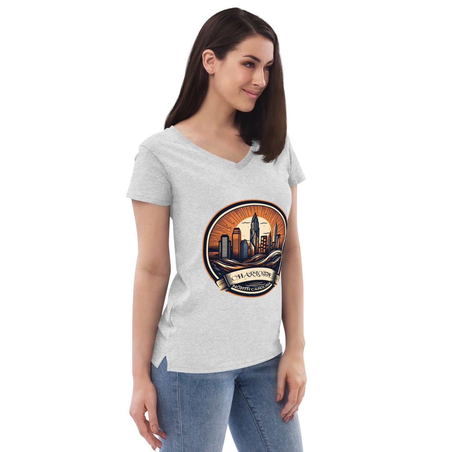 Charlotte North Carolina Souvenir Women’s recycled v-neck t-shirt