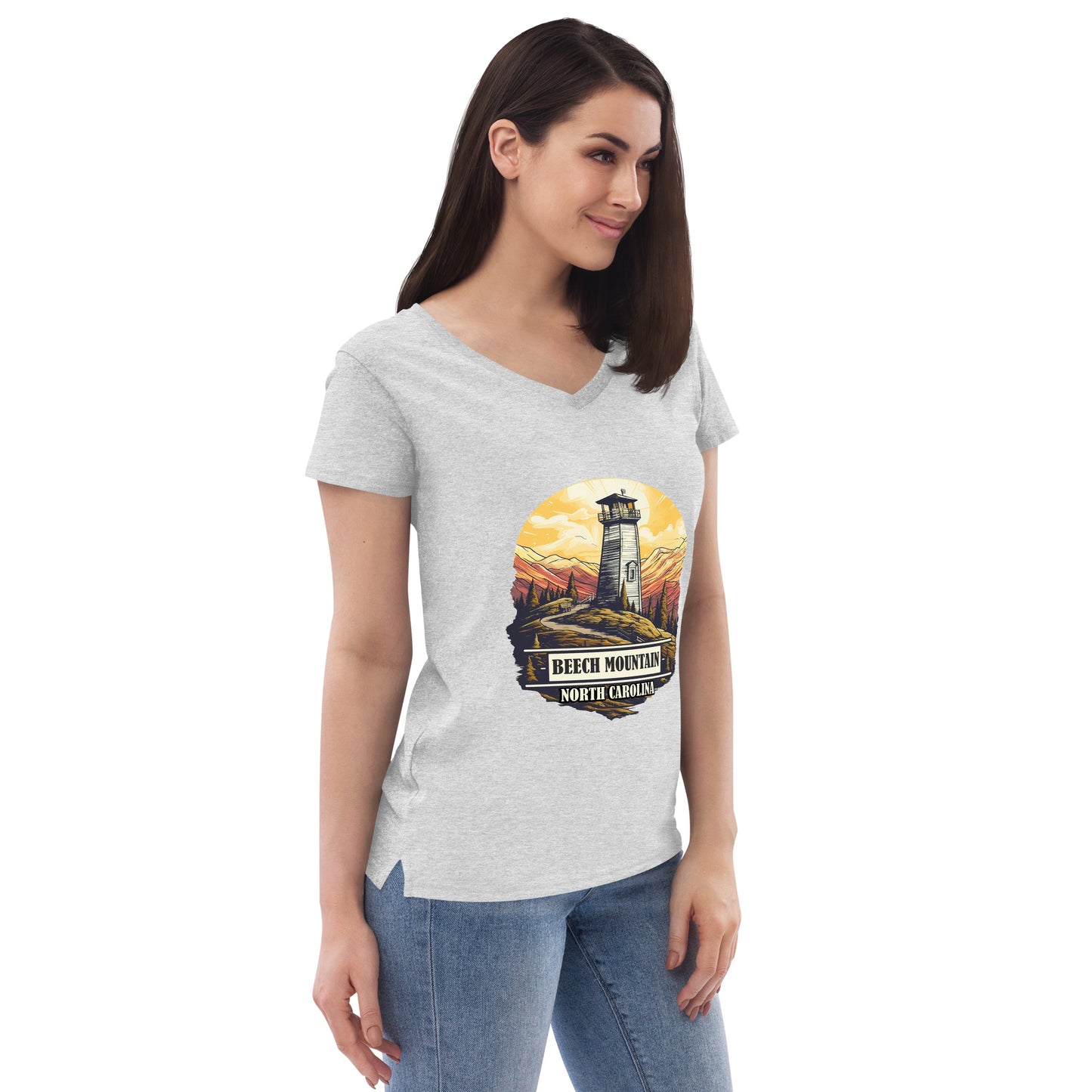 Beech Mountain North Carolina Souvenir Women’s recycled v-neck t-shirt