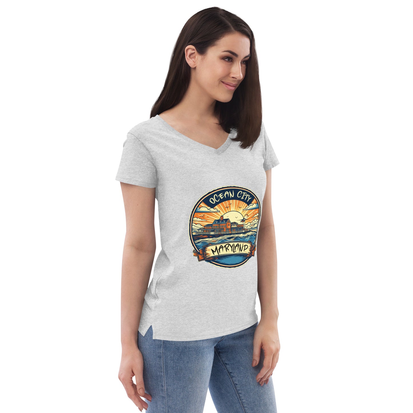 Ocean City Maryland Souvenir Women’s recycled v-neck t-shirt